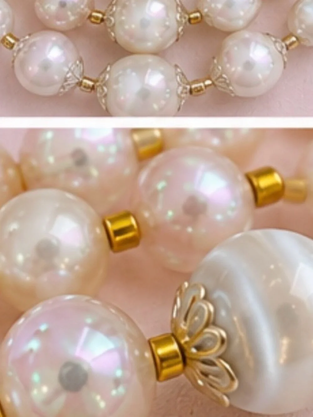 Vintage Japan 3 Strand Faux & Satin Glass Necklace Set w/ Matching Clip Earrings - Picture 4 of 8